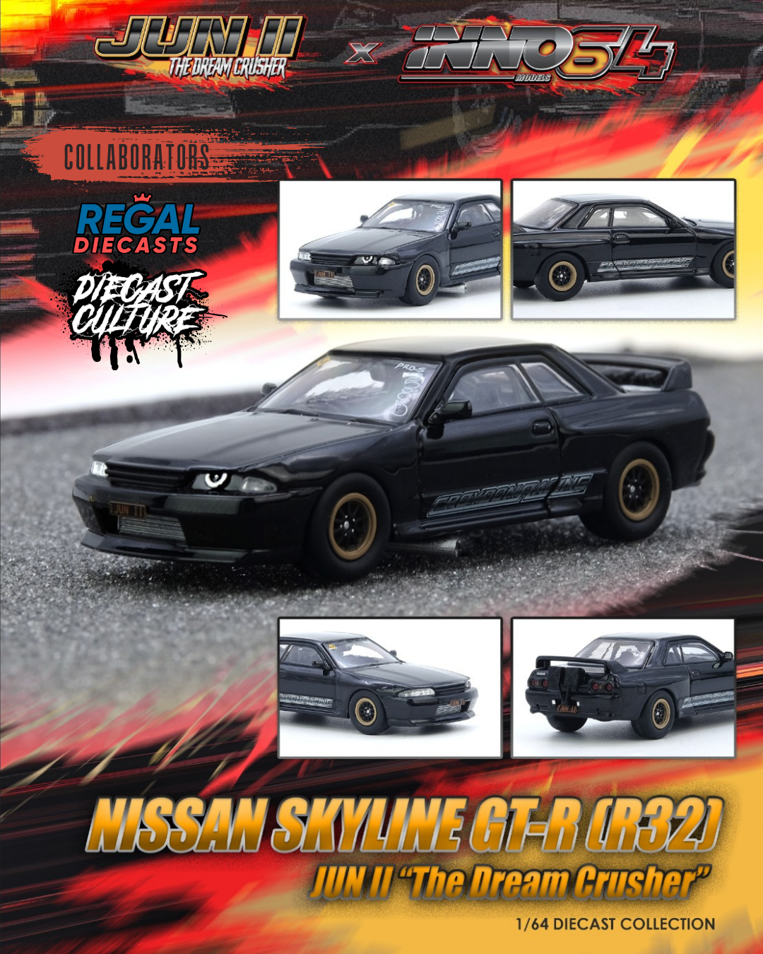 1:64 Nissan Skyline GT-R (R32) -- JUN II - Black -- INNO64 Australia E 1:64 Nissan Skyline GT-R (R32) -- JUN II - Black -- INNO64 Australia E