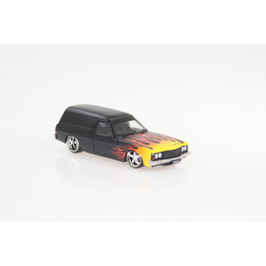 (Pre-Order) 1:24 Holden HJ Panel Van -- Black w/Flames -- DDA Collectibles: Spectra Rides