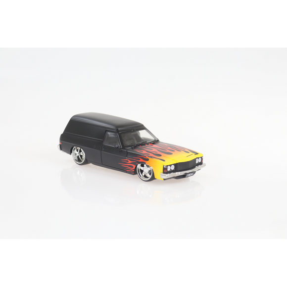 (Pre-Order) 1:24 Holden HJ Panel Van -- Black w/Flames -- DDA Collectibles: Spectra Rides