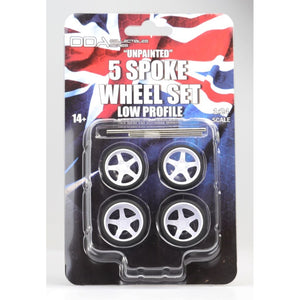1:24 5-Spoke Wheel Set -- Unpainted -- Custom "Slammed" Low Profile -- DDA