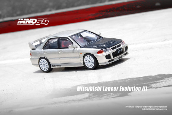 1:64 Mitsubishi Lancer Evo III -- Silver w/Carbon Bonnet -- INNO64