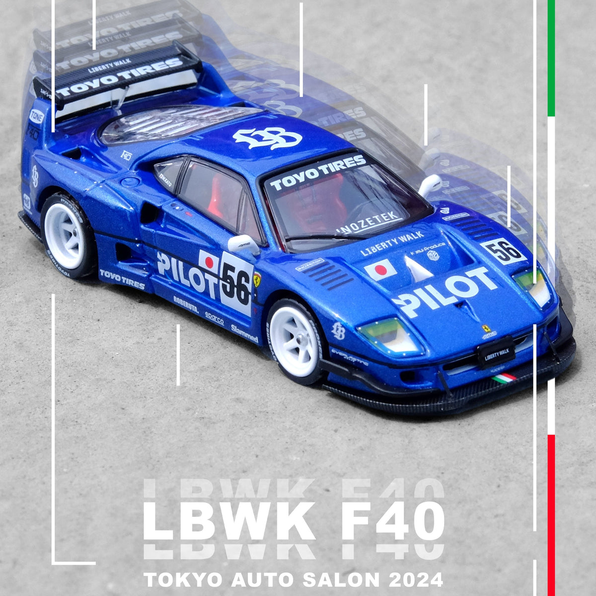 1:64 Ferrari F40 LBWK Liberty Walk -- 2024 Tokyo Auto Salon #56 Blue