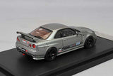 1:64 Nissan GT-R (R34) Nismo CRS -- Gunmetal Grey w/Livery -- Motorhelix
