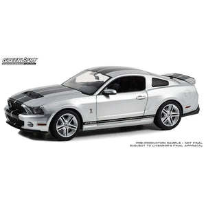 (Pre-Order) 1:18 2011 Shelby GT500 Mustang -- Silver w/Black Stripes -- Greenlight