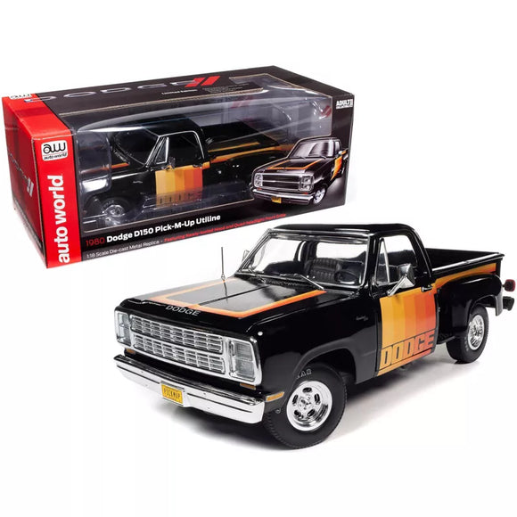 1:18 1980 Dodge Pickup Step Side -- Black w/Graphics -- Auto World