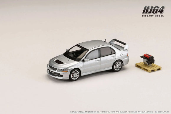 1:64 Mitsubishi Lancer Evo 9 GSR w/Engine -- Silver -- Hobby Japan