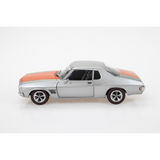 (Pre-Order) 1:24 Holden HQ Monaro GTS -- Silver w/Orange Stripes -- DDA Collectibles