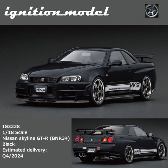 (Pre-Order) 1:18 Nissan R34 Skyline GT-R -- HKS Black -- Ignition Model IG3228