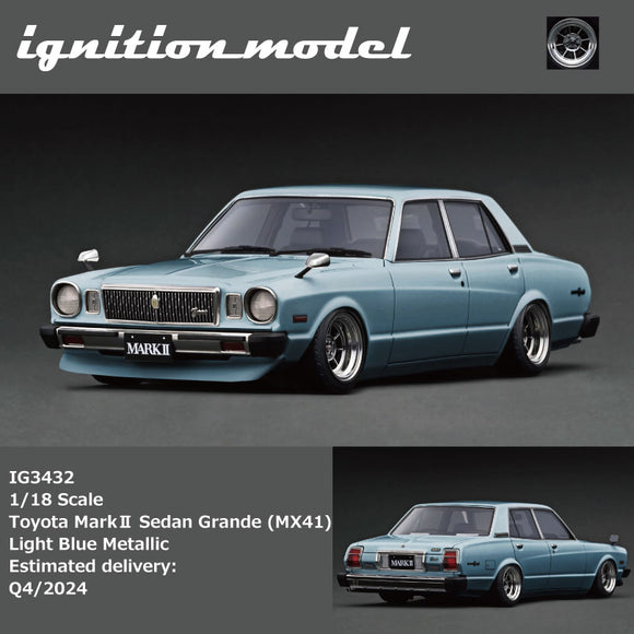 (Pre-Order) 1:18 Toyota Mark Ⅱ Sedan Grande (MX41) -- Light Blue Metallic -- Ignition Model IG3432