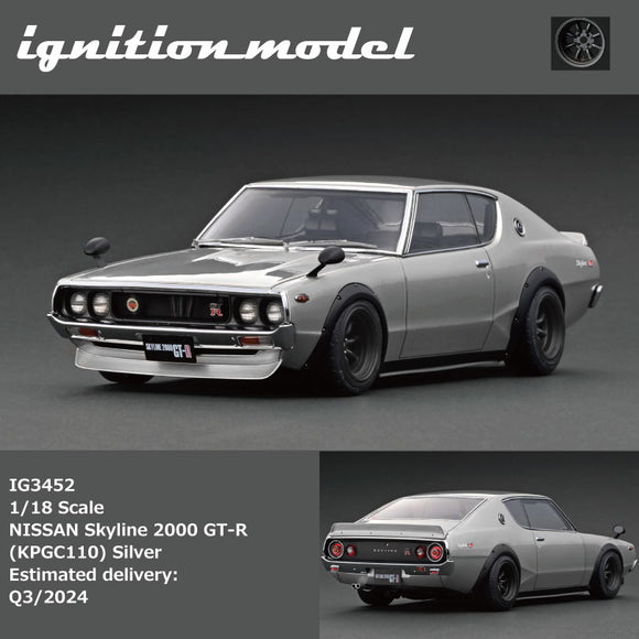 (Pre-Order) 1:18 Nissan Skyline 2000 GT-R (KPGC110) -- Silver -- Ignition Model IG3452