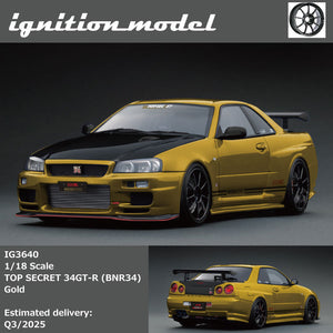 (Pre-Order) 1:18 Nissan Skyline R34 GT-R TOP SECRET -- Gold -- Ignition Model IG3640