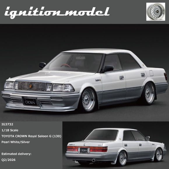 (Pre-Order) 1:18 Toyota Crown Royal Saloon G (130) -- Pearl White/Silver -- Ignition Model IG3732