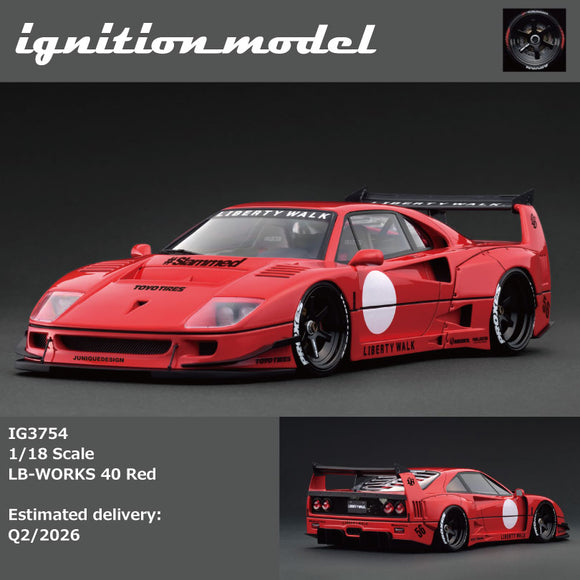 (Pre-Order) 1:18 Ferrari F40 by Liberty Walk -- Red -- Ignition Model IG3754