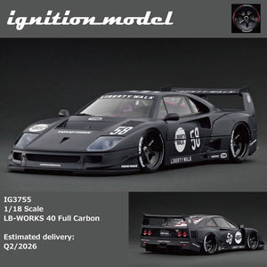 Liberty Walk Ignition Model 1/18 マットブラック PREORDER* Ignition Model 1:18 LB-WORKS 40 Full Carbon