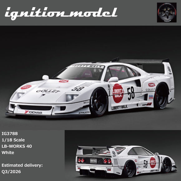 (Pre-Order) 1:18 Ferrari F40 by Liberty Walk -- White #58 -- Ignition Model IG3788