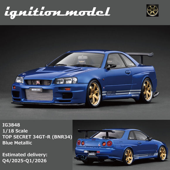 (Pre-Order) 1:18 Nissan Skyline R34 GT-R TOP SECRET - Blue Metallic -- Ignition Model IG3848