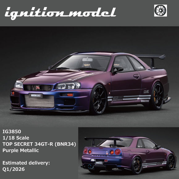 (Pre-Order) 1:18 Nissan Skyline R34 GT-R TOP SECRET -- Purple Metallic -- Ignition Model IG3850