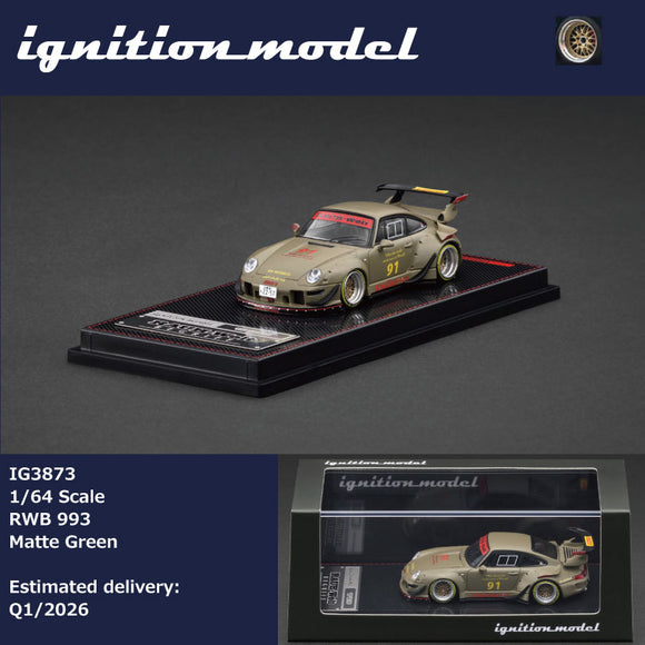 (Pre-Order) 1:64 RWB 993 (Porsche 911) -- #91 Matte Green -- Ignition Model IG3873