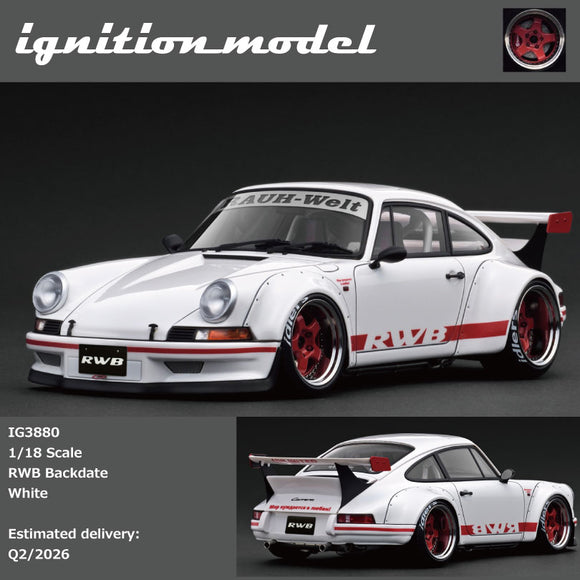 (Pre-Order) 1:18 RWB Backdate (Porsche 911) -- White w/Red Stripe -- Ignition Model IG3880