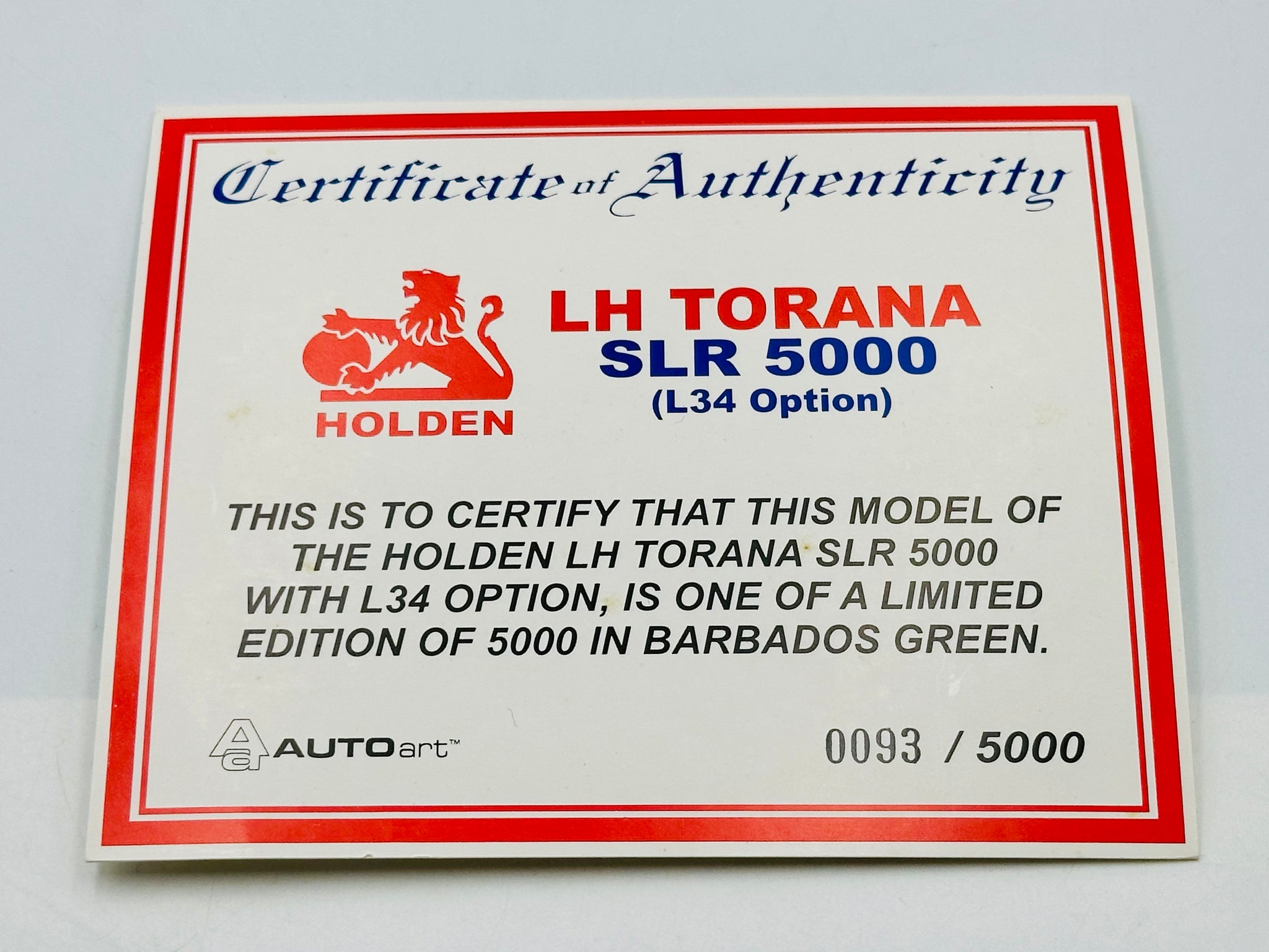 1:18 Holden LH Torana L34 SLR5000 -- Barbados Green -- Biante/AUTOart