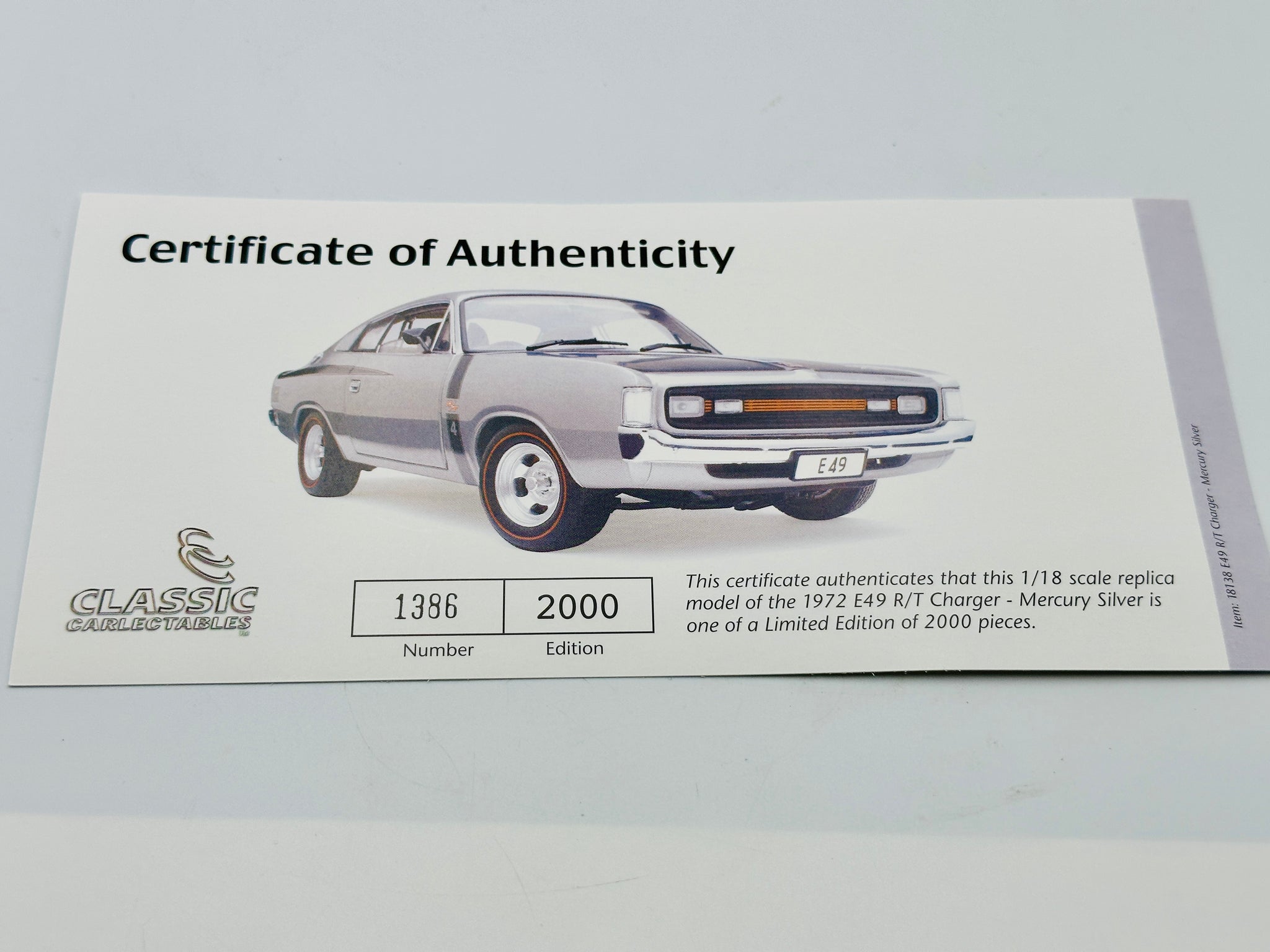 1:18 Valiant E49 Charger 'Big Tank' -- Mercury Silver -- Classic Carle