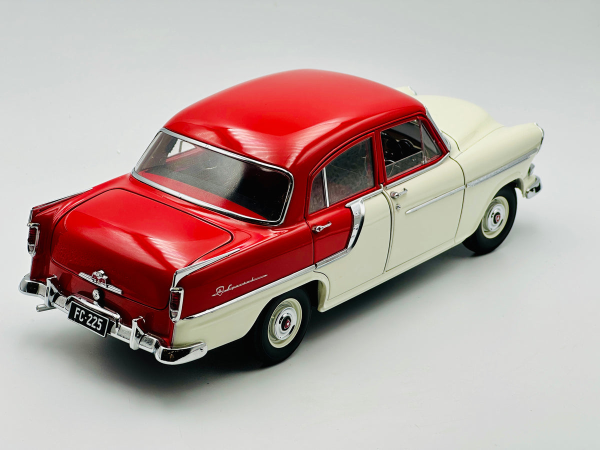 1:18 Holden FC Special -- Flame Red over India Ivory -- Classic Carlec