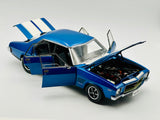 1:18 Holden HQ Monaro GTS Sedan -- Cyan Blue Metallic w/White Stripes -- Classic