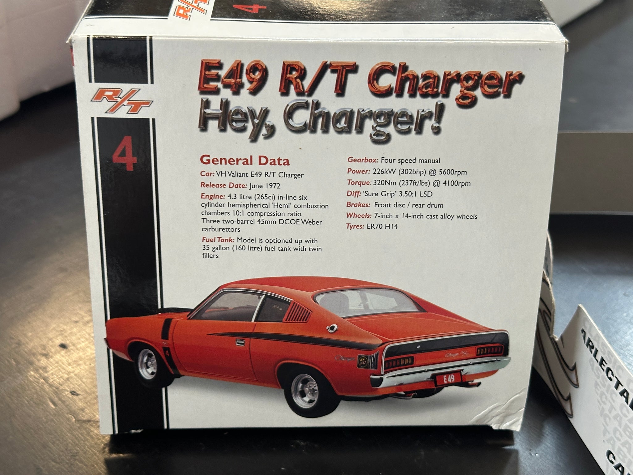 1:18 Valiant E38 Charger 'Big Tank' -- Hemi Orange -- Classic Carlecta