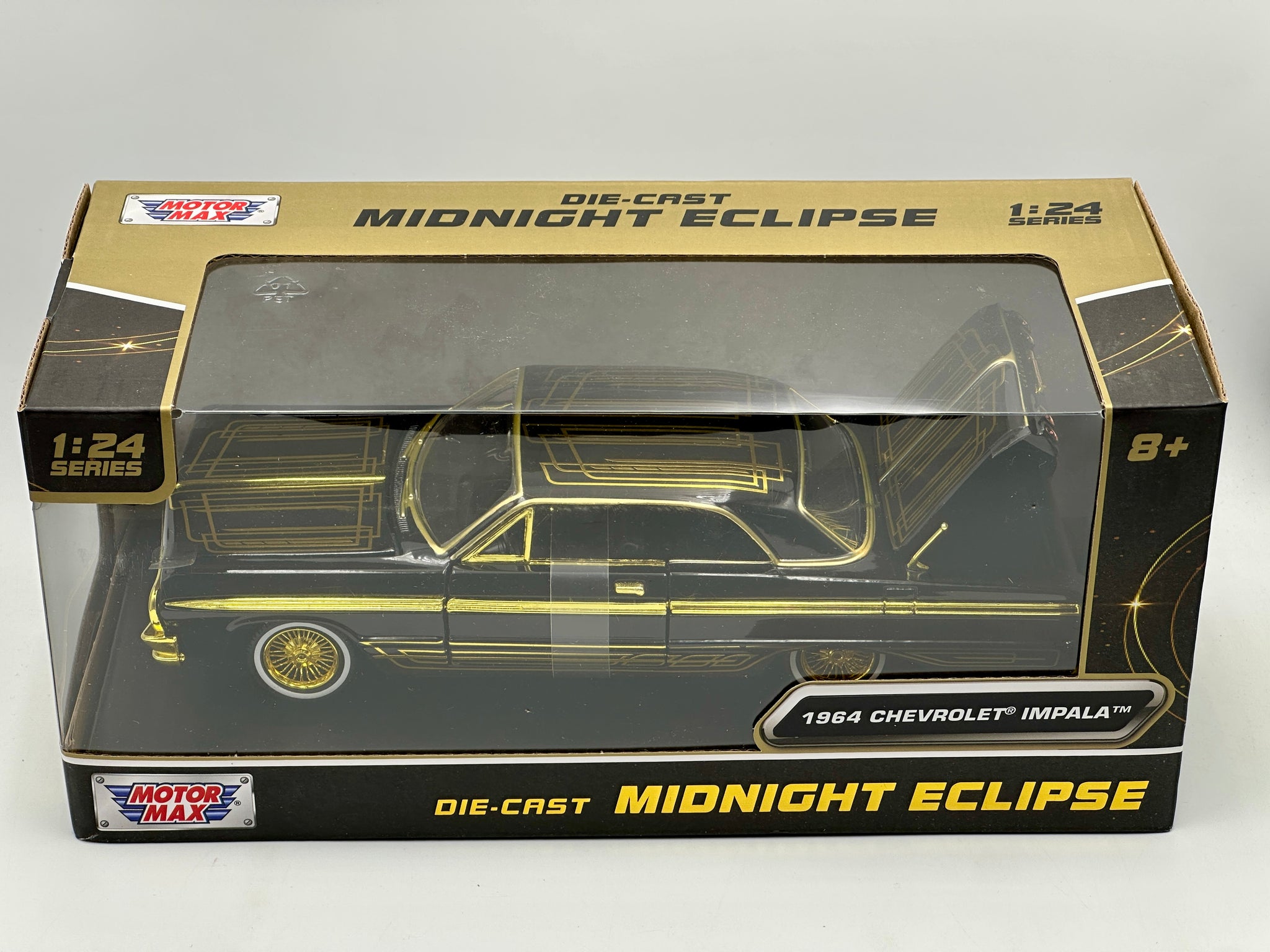 1:24 1964 Chevrolet Impala Lowrider -- Black/Gold -- MotorMax Midnight