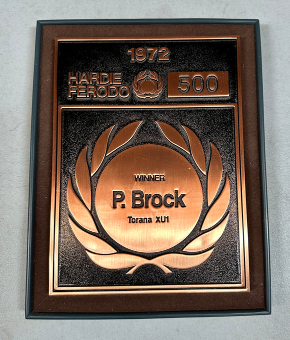 1:1 1972 Hardie-Ferodo Bathurst 500 Winner Plaque -- Peter Brock -- Biante