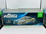 1:18 Brian's Nissan Skyline R34 GTR -- 1999 -- Silver w/Blue Accents -- Greenlight SH