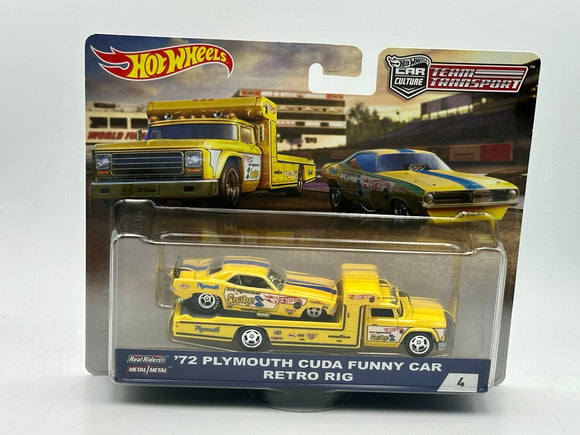 Hot Wheels -- Team Transport -- Yellow Snake Plymouth Cuda Funny Car Retro Rig