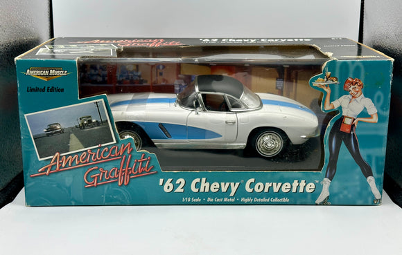 1:18 1962 Chevrolet Corvette -- White w/Blue Stripes -- American Graffiti