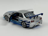 1:18 Brian's Nissan Skyline R34 GTR -- 1999 -- Silver w/Blue Accents -- Greenlight SH