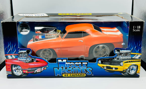 1:18 1969 Chevrolet Camaro -- Orange w/White Stripes -- Muscle Machines