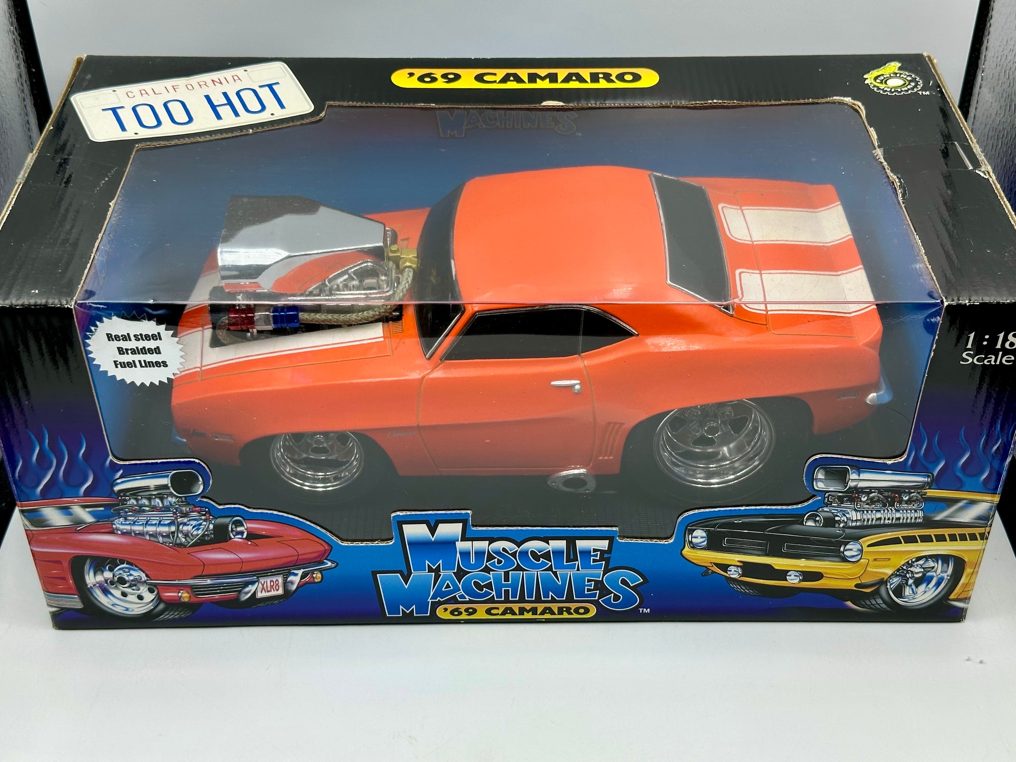 1:18 1969 Chevrolet Camaro -- Orange w/White Stripes -- Muscle Machine