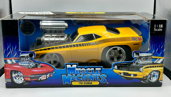 1:18 1970 Plymouth Hemi Cuda -- Yellow w/Black Stripe -- Muscle Machines