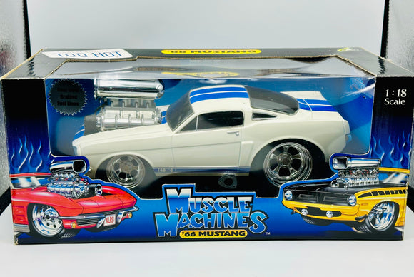 1:18 1966 Ford Mustang Shelby GT350 -- White w/Blue Stripes -- Muscle Machines