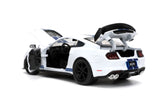 1:24 2020 Ford Mustang Shelby GT500 -- White w/ Blue Stripes -- JADA