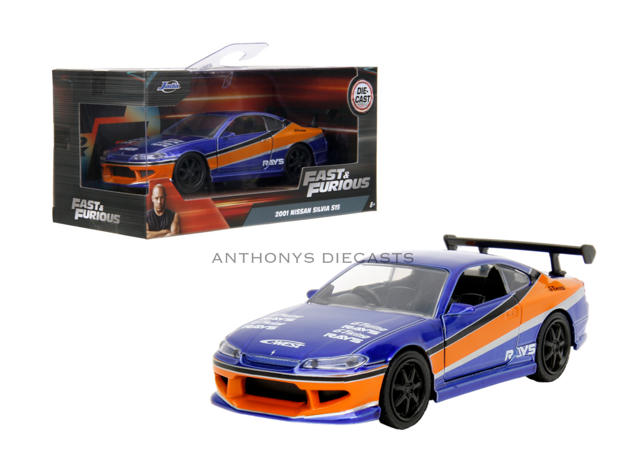 1:32 Han's 2001 Nissan Silvia S15 - Mona Lisa Blue/Orange 1:32 Han's 2001 Nissan Silvia S15 - Mona Lisa Blue/Orange