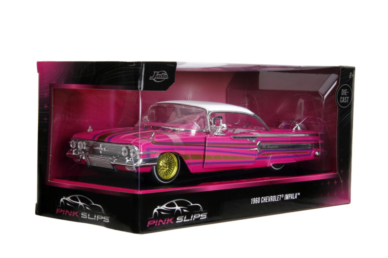 1:24 1960 Chevrolet Impala Low Rider -- Pink w/Pinstripes -- JADA: Pin