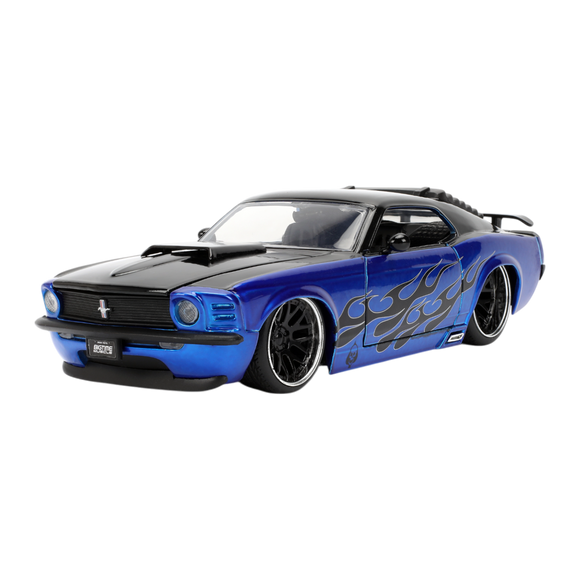 (Pre-Order) 1:24 1970 Ford Mustang -- Blue/Black Flames -- JADA: Big Time Muscle