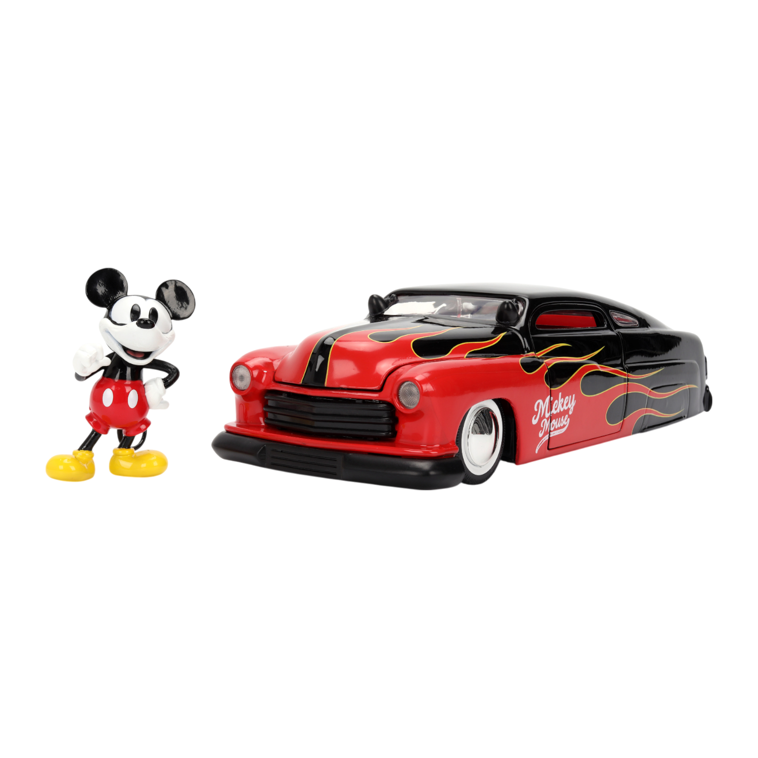 JADA 1951 マーキュリー & ミッキーマウス・フィギア 1:24 Mickey Mouse w/1951 Mercury Coupe - Black w/Flames -- JADA: Disne