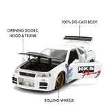 (Pre-Order) 1:24 2002 Nissan Skyline GTR R34 -- HKS White -- JADA: JDM Tuners