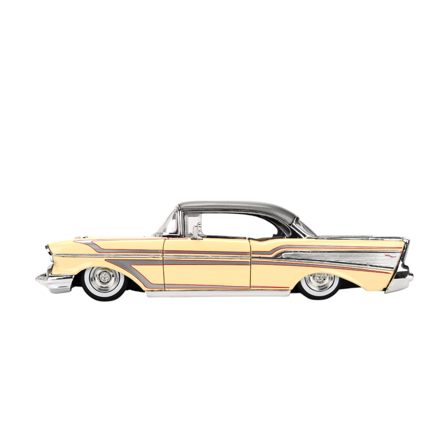 1:24 1957 Chevrolet Bel Air Lowrider -- Cream/Grey -- JADA: Big Time M 1:24 1957 Chevrolet Bel Air Lowrider -- Cream/Grey -- JADA: Big Time M