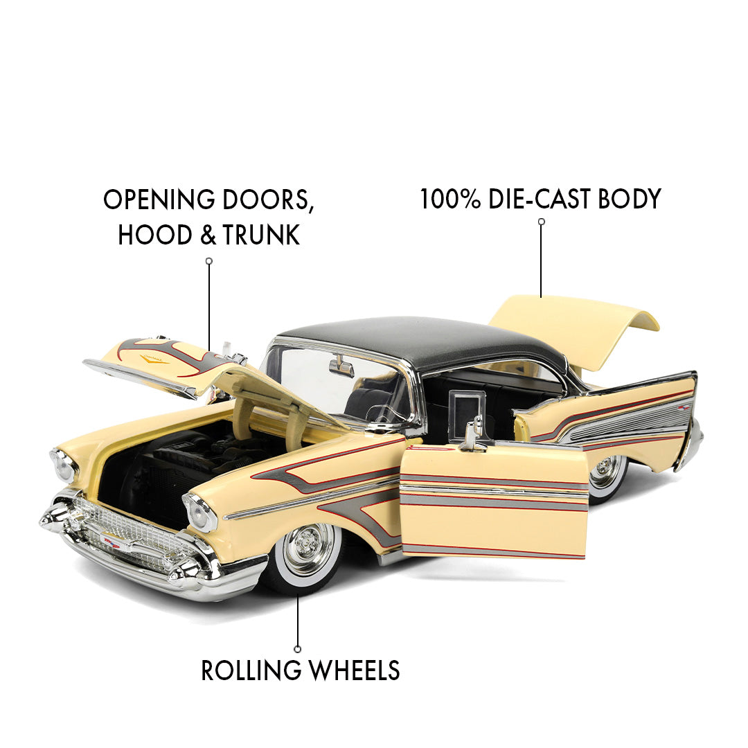 1:24 1957 Chevrolet Bel Air Lowrider -- Cream/Grey -- JADA: Big Time M