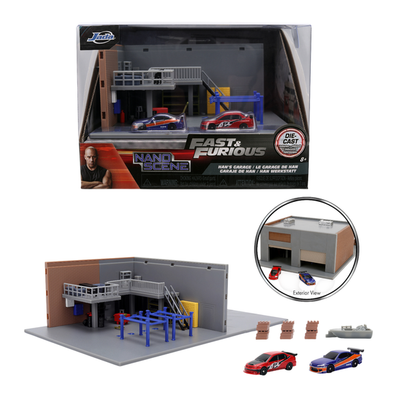 (Pre-Order) Fast & Furious - Han's Garage w/Mitsubishi Evo & Nissan S15 Silvia -- JADA Nano