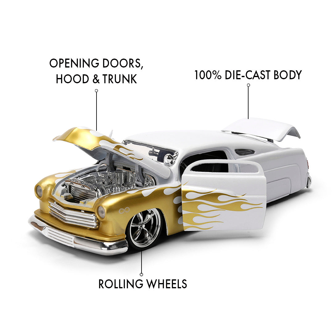 1:24 1951 Mercury -- White w/Gold Flames -- JADA: Big Time Muscle