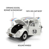 (Pre-Order) 1:24 Herbie the Lovebug - VW Beetle -- #53 White w/Stripes -- JADA