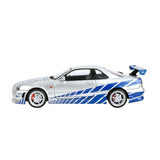 (Pre-Order) 1:18 Brian's Nissan R34 Skyline GTR -- Silver/Blue -- Fast & Furious -- Solido